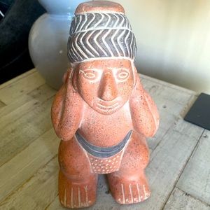 Vintage Terracotta Clay Pottery Ceramic Inca Mayan Aztec Figurine 10” Mexico